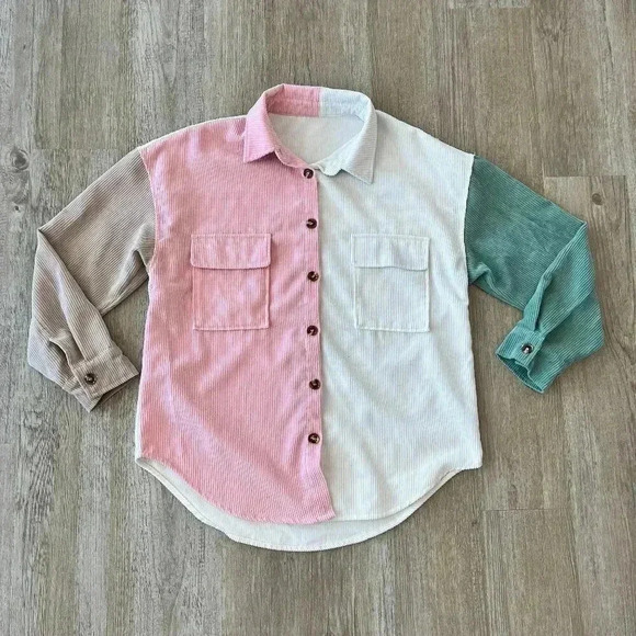 Amazon Jackets & Blazers - Womens Corduroy Button Down Color Block Shacket - L
